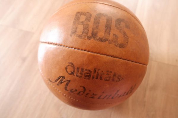 image of 1930's leather medizinball
